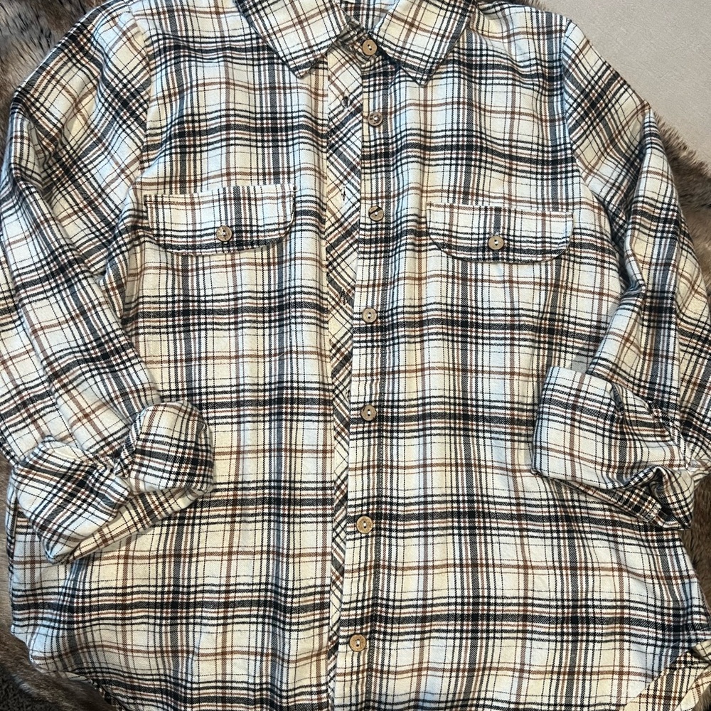 Blu Pepper Beige and Brown Checkered flannel
